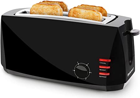 Elite Gourmet ECT4829B Maxi-Matic 4 Slice Long Toaster 6 Toast Settings, Defrost, Reheat, Cancel Functions, Extra Wide 1.5" Slots for Bagels Waffles, Slide Out Crumb Tray, Black