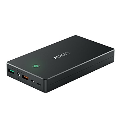 AUKEY Quick Charge 2.0 20000mAh Power Bank, 1 Lightning Input   1 Micro USB Input,1 Quick Charge 2.0   AiPower Output   1 5V 2.4A Output, for iPhone 7, iPad, Samsung, Kindle, Speakers, with a 20cm Micro USB Cable