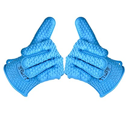 TTLIFE Oven Mitts Gloves- Silicone Heat Resistant BBQ Grill Oven Gloves for Cooking, Baking, Hot Pads,Smoking & Potholder -Insulated& Waterproof-1 Pair - FDA Approved (Blue)