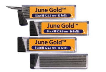 June Gold 320 Lead Refills, 0.9 mm HB #2, Bold Thickness, Break Resistant Lead with Convenient Dispensers