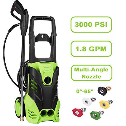 Moroly Electric Power Pressure Washer, 3000 PSI 1.8 GPM Power Washer 1800W High Pressure Cleaner Machine With Spray Gun and 5 Quick-Connect Spray Tips (3000 PSI)