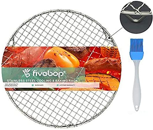 Fivebop Multi-Purpose Stainless Steel Cross Wire Round Steaming Cooling Barbecue Racks/Carbon Baking Net/Grills/Pan Grate with 3 Legs (17.7 inches)