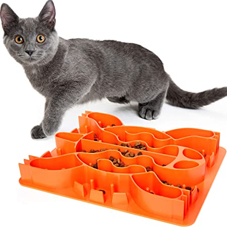Cat Puzzle Feeder - Slow Feeder Cat Bowl - Fun Activity Board for Cats - Cat Puzzle Toy for Diet Healthy Eat