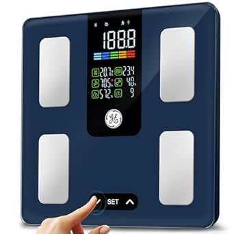 GE Smart Scale for Body Fat: Weight Scales with BMI Muscle Mass Button Function 500lbs Digital Bathroom Scales Body Composition Monitor 11.8" Platform Accurate Weighing Health Analyzer