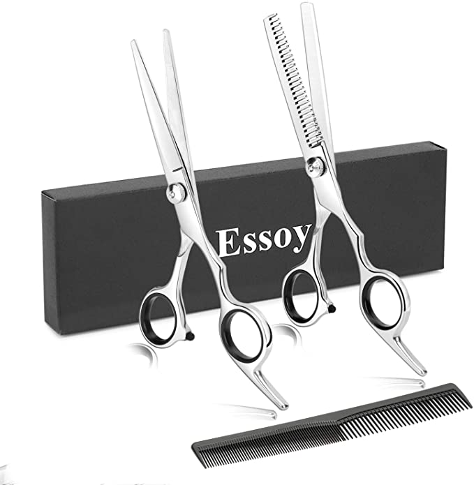 Hair Cutting Scissors Thinning Shears kit (6.5-Inches),Professional Stainless Steel Haircut Scissors with Fine Adjustment Screw for Home Salon,Barber Hairdressing Scissors Set for Women/Men/Kids