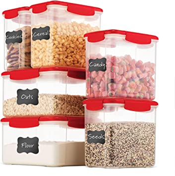 Airtight Food Storage Containers Set With Lids [6 Piece] BPA Free & 100% Leak Proof Food Containers Set - Dry Food Storage Container Set For Cereal, Flour, Sugar, Coffee, Rice, Nuts, Snacks, Pet Food