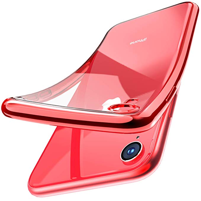 TOZO iPhone XR 6.1 Inch (2018) Premium Clear Soft TPU Gel Ultra-Thin [Slim Fit] Transparent Flexible Cover iPhone XR [Space Red Plating Edge]