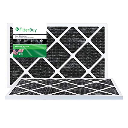 FilterBuy Allergen Odor Eliminator 24x30x1 MERV 8 Pleated AC Furnace Air Filter with Activated Carbon - Pack of 2-24x30x1