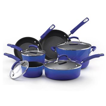 Rachael Ray Porcelain Enamel II Nonstick 10-Piece Cookware Set Blue Gradient