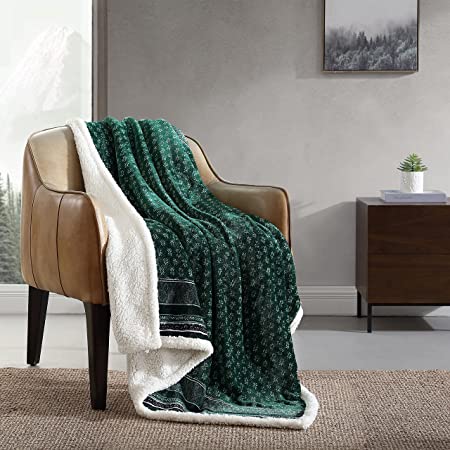 Eddie Bauer- Throw Blanket, Reversible Sherpa Fleece Bedding, Home Decor for All Seasons (Fair Isle Green, Throw)