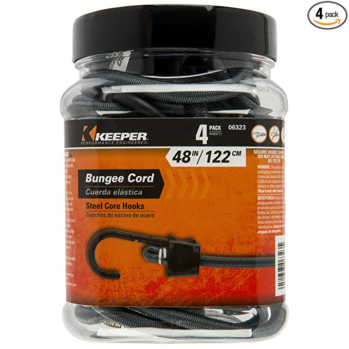 Keeper 06323 48" Premium Bungee Cord with SST Hooks, 4 Piece Jar