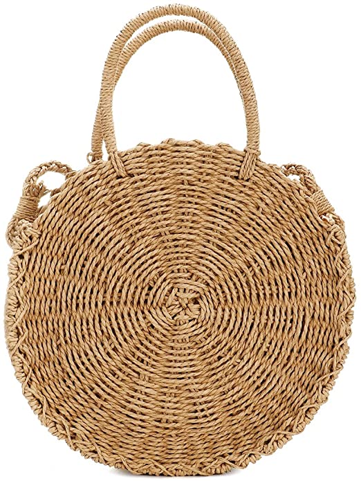 Straw Bags for Women,Hand-woven Straw Large Bag Round Handle Ring Tote Retro Summer Beach Rattan bag