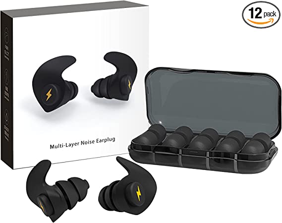 Ear Plugs, Ear Plugs for Sleeping Noise Cancelling, 6 Pairs 39dB NRR Super Soft Silicone Earplugs, Reusable & Washable Sound Insulation for Sleep, Flying, Work, Study, Snoring, Concerts (Black)