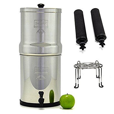 Big Berkey Stainless Steel Water Filtration System with 2 Black Filter Elements and Stainless Steel Wire Stand