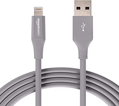 AmazonBasics USB A Cable with Lightning Connector, Advanced Collection - 10 Feet (3 Meters) - 12-Pack - Gray