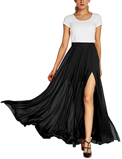 Urban CoCo Women's Fashion Solid Color Flowy Split Long Maxi Skirt