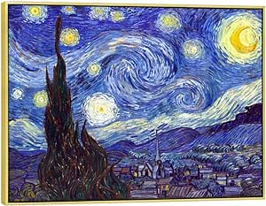 Wieco Art Framed Art Giclee Canvas Prints of Starry Night by Vincent Van Gogh Paintings Reproduction Post-Impressionism Artwork Framed Wall Art for Living Room Home decorations