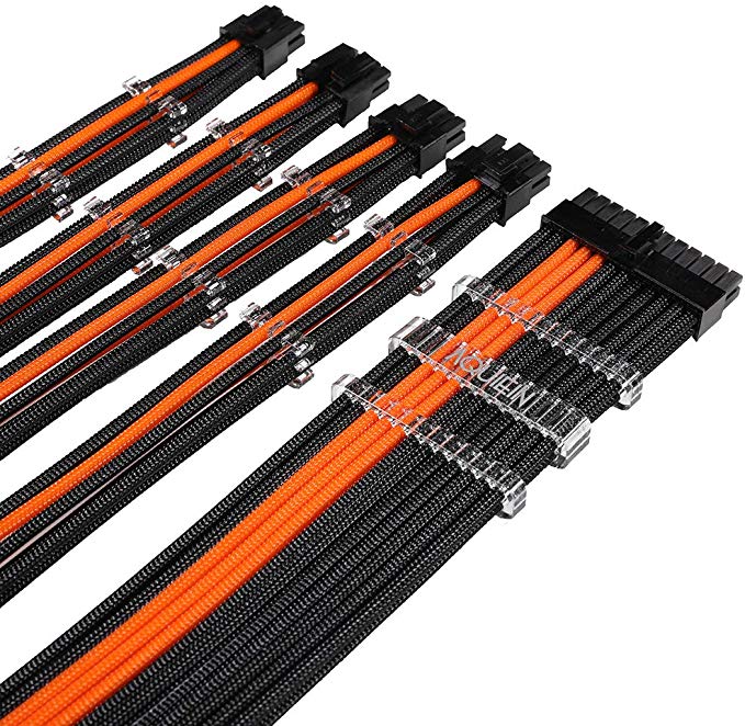 AQUIEIN Sleeved Cable Extension Type/for Power Supply/Mainboard 24, CPU 8, CPU 4 4, PCI-e 6 2(13.7 inch/ 35CM), Holder / (New Point Sweet Orange)