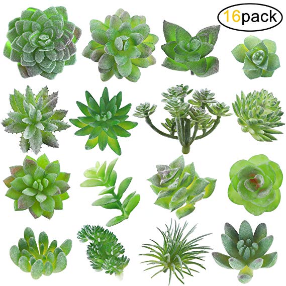 Childom Artificial Succulents Plants Flowers, Mini Assorted Picks Faux Succulent Unpotted Decor Stems Fake Succulents for Birthday Home Decor Indoor Wall Garden DIY, Pack of 16 Pcs