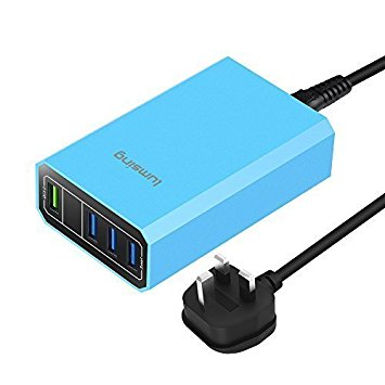 Quick Charge 3.0 Desktop Charger,Lumsing 36W 4-port USB Phone Charger,1 Port QC 3.0   3 Ports with Smart IC Technology for Samsung S6,S7, Note 5, iPhone 7 /7s/ 6s / Plus, iPad, LG, Nexus, HTC and More (Blue)