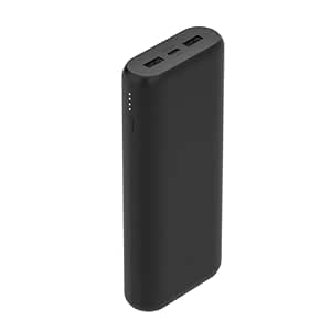 Belkin 20000 mAh 20W PD 3.0 Slim Fast Charging Power Bank with 1 USB-C and 2 USB-A Ports to Charge 3 Devices Simultaneously, for iPhones, Android Phones, Smart Watches & More - Black