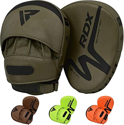 RDX Boxing Pads Focus Mitts | ConvEX Skin Leather Curved Hook and Jab Target Hand Pads | Great for MMA, Martial Arts, Muay Thai, Kickboxing & Karate Training | Padded Punching, Coaching Strike Shield