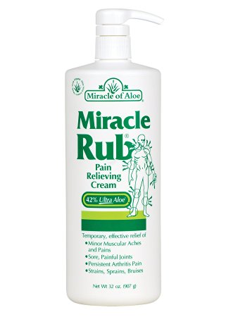 Miracle Rub Pain Relieving Cream 32 Oz Say Goodbye to Tired, Aching Muscles and Joints Due to Arthritis, Rheumatism and Bursitis. Penetrates Deep and Provides Soothing Pain Relief Quick! Fast Acting Ingredients Provide Relief of Minor Muscular Aches and Pains, Painful Joints, Arthritis Pain, Strains, Sprains and Bruises