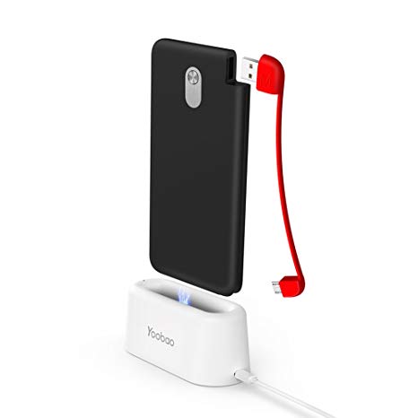 Portable Charger Power Bank 10000mAh with Built in Pluggable Cable, Yoobao Slim High Capacity Exteral Battery for Android Phone Tablet Huawei Xiaomi Google etc,Include Charging Dock-USB Micro (Black)