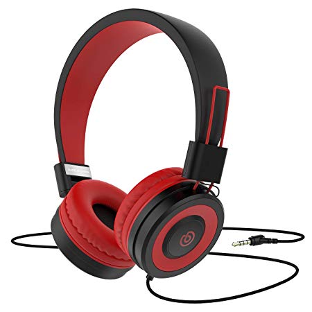 Kids Headphones Besom i66 for Boys Girls Teens Children Toddler Volume Limited Adjustable Foldable Tangle-Free Cord 3.5mm Jack Wired Over-Ear Headset for iPad iPhone Computer MP3/4 Kindle Tablet (Red)