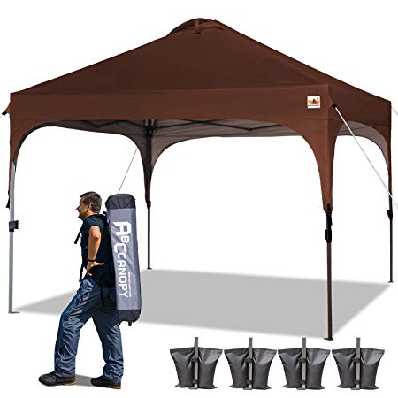 ABCCANOPY Canopy Tent Pop-Up Canopies Compact Tents Instant Shelter Portable Shade Outdoor Canopy Popup Tents Outdoor with Wheeled Carry Bag Bonus 4 Weight Bags, 4 x Ropes& 4 x Stakes, Brown