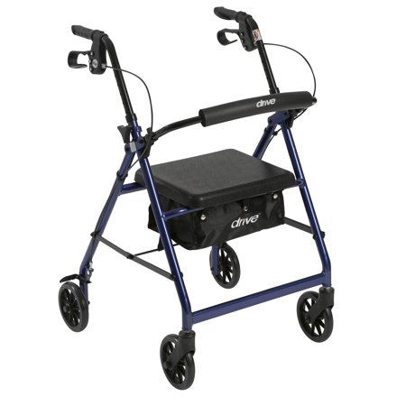 Drive Medical Rollator Rolling Walker with 6" Wheels, Fold Up Removable Back Support and Padded Seat, Blue