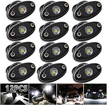 LEDMIRCY LED Rock Lights White Kit for JEEP Off Road Truck Auto Car Boat ATV SUV Waterproof High Power Underbody Glow Neon Trail Rig Lights Underglow Lights Shockproof(Pack of 12,White)