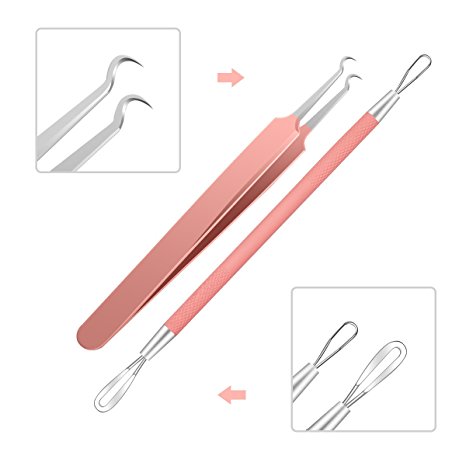 IBEET Blackhead& Blemish Remover Pimple Comedone Extractor Tool, Professional Surgical Tweezers Kit, Acne Removal Tool,Treatment for Blemish, Whitehead Popping, Zit Removing, 2 Pack