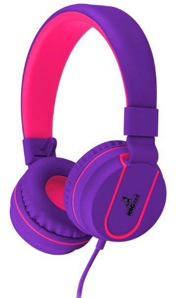 NRGized Headphones with Microphone for Travel, Work, Kids, Teens, Running Sport with In-line Controller (Purple)