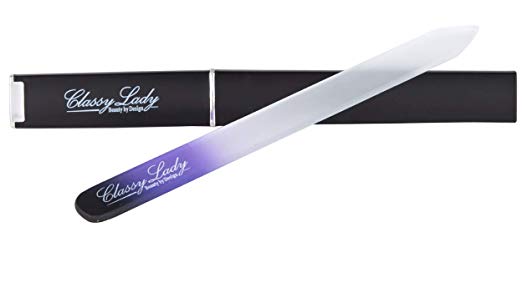 ClassyLady Professional Glass Nail File - Double Sided Glass Nails File instead of Emery Boards and Buffers, Singles with Cases (Black & Purple with Case)