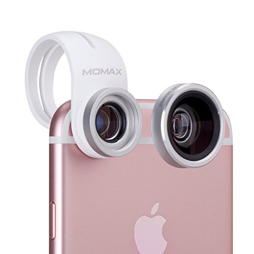 MOMAX Universal Clip-on 2 in 1 Smart Phone Camera Lens Kit 15x Macro lens & Wide angle lens for iphone 7, 6, Samsung, Huawei& Most Smartphones (Silver)