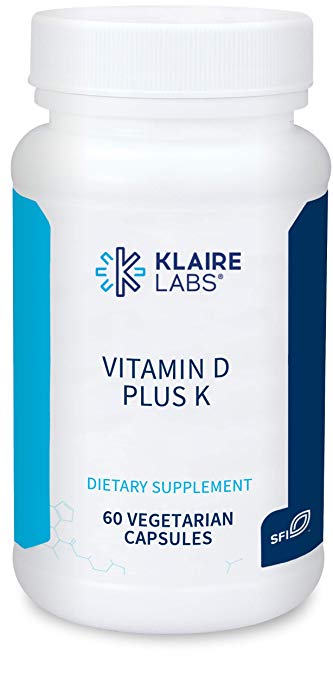 Klaire Labs Vitamin D Plus K - 5000 IU Vitamin D3 with Vitamin K2 MK-7, Bioavailable Formula for Bone, Cardiovascular & Immune Support (60 Capsules)