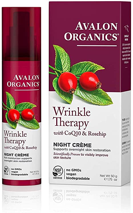 Avalon Organics Wrinkle Therapy, With Coq10 & Rosehip, Night Cream, 1.75oz, 50g