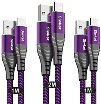 Siwket USB Type C Cable 3A Fast Charging Cord,[3-Pack 2x1M 2M] USB A to USB C Fast Charger Cable Nylon Braided Data Sync for Samsung Galaxy S10 S10e S9,LG G5 G7,Sony Xperia,HTC