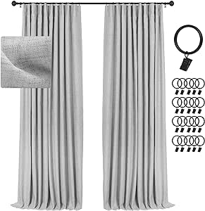 INOVADAY 100% Blackout Curtains 108 Inch Length 2 Panels Set Linen Blackout Curtains Textured Thermal Insulated Black Out Curtain Drapes for Bedroom Living Room - Grey, W50 x L108