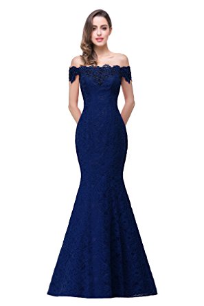 Babyonline Off Shoulder Lace Long Bridesmaid Maxi Prom Dress for Wedding CPS199