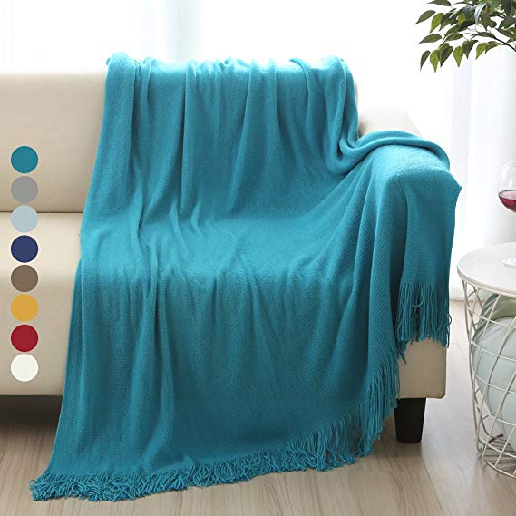 ALPHA HOME Soft Throw Blanket Warm & Cozy for Couch Sofa Bed Beach Travel - 50" x 60", Turquoise