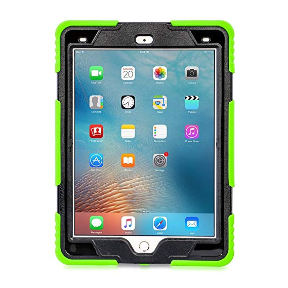 iPad Air 2 Case ACEGUARDER Full Body Protective Premium Soft Silicone Shock Resistant Drop Proof Case Light Weight(Green/Black)