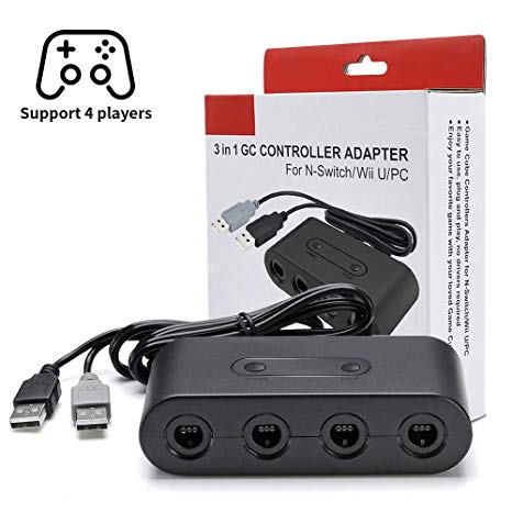 BAVST 2019 Version Gamecube Controller Adapter Compatible with Switch, WiiU, PC Gamecube Converter for Nintendo with Turbo Mode, 4 Ports and No Driver Need