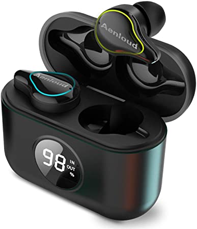 Aenloud True Wireless Earbuds Bluetooth 5.0, Touch Control IPX7 Waterproof in-Ear Headphones 3D Stereo Sound Mic Noise Canceling Headset 45Hrs Playtime with Mini Charging Case USB-C for Sports (Black)