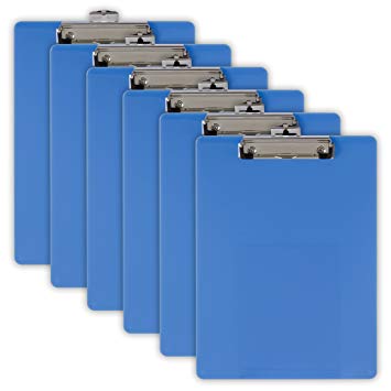 Officemate Plastic Clipboard, Letter Size, Arctic Blue, Pack of 6 (83088)