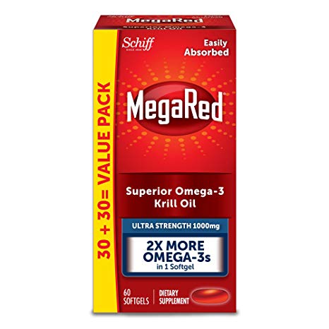 MegaRed 1000mg Ultra Strength Omega-3 Krill Oil - No fishy aftertaste as with Fish Oil, 60 softgels