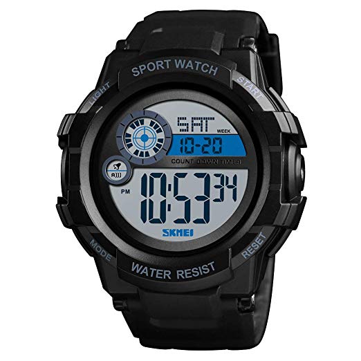 Skmei Digital 50 Meter Waterproof EL Light Outdoor Sports Watches Men Dual Time Display 12H/24H Stopwatch Wristwatches