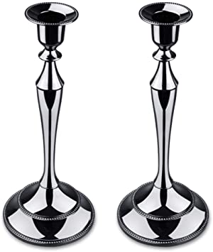 Viscacha Metal Candelabra Candlesticks Holder for Formal Events,Wedding,Church,Holiday Décor,Halloween Taper Candle Holder Stand Centerpiece Elegant Decoration Piece for Table,Set of 2,Black