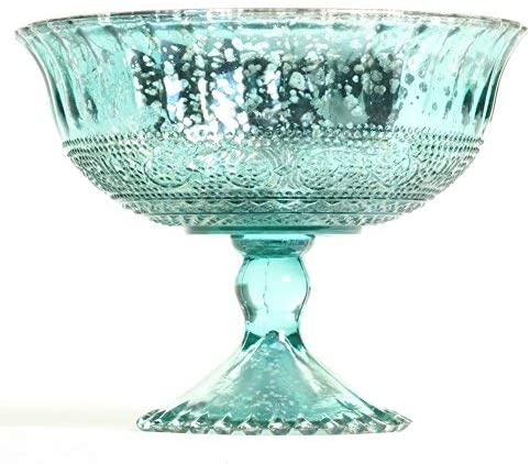 Koyal Wholesale Compote Bowl Centerpiece Mercury Glass Antique Pedestal Vase, Floral Centerpiece, Wedding, Bridal Shower, Home Décor (7" x 5", Aqua Blue)
